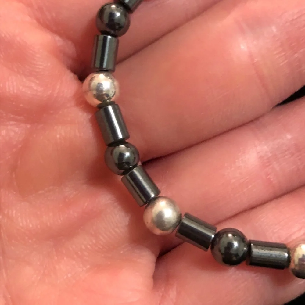 Vintage Hematite and Silver Tone Beaded Bracelet